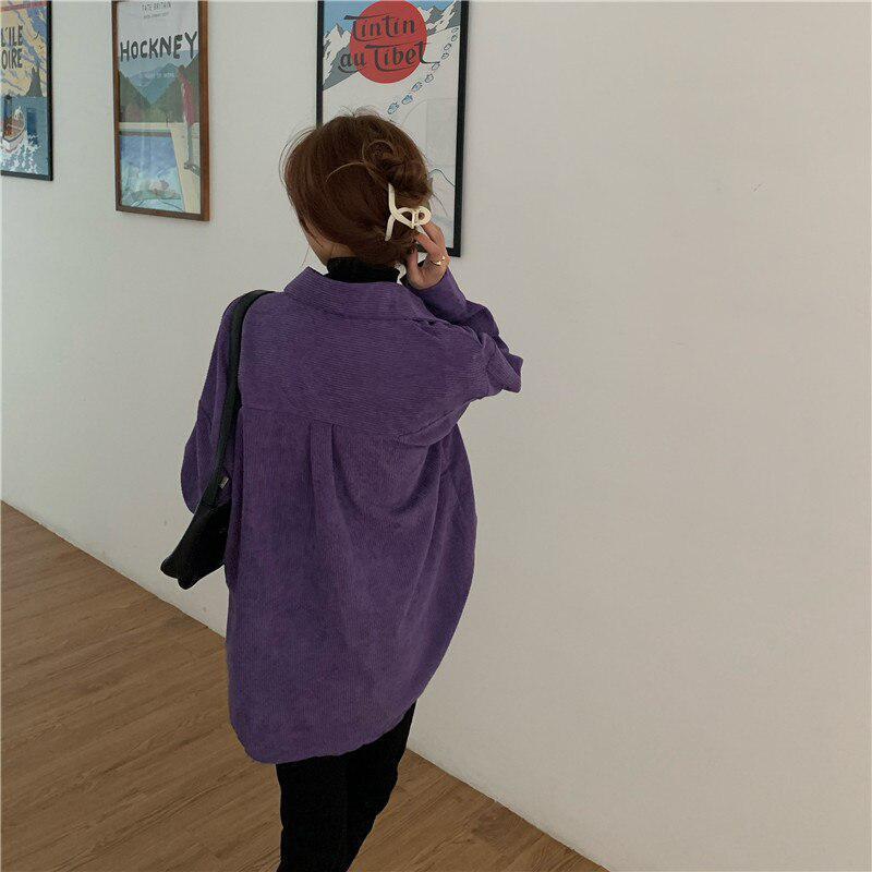 Style Core Aesthetics, New Style Trends - Indie Purple Corduroy Casual Shirt Style Core Aesthetics, New Style Trends - Indie Purple Corduroy Casual Shirt