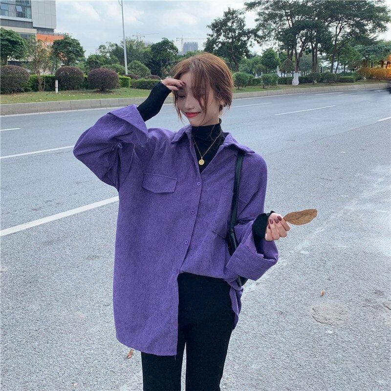 Style Core Aesthetics, New Style Trends - Indie Purple Corduroy Casual Shirt Style Core Aesthetics, New Style Trends - Indie Purple Corduroy Casual Shirt