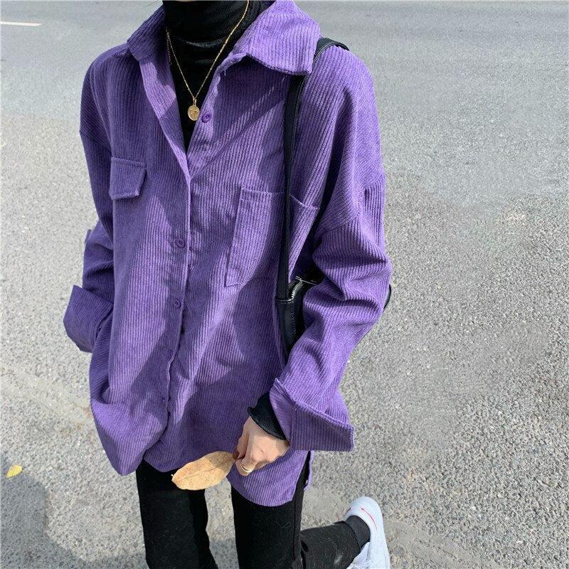 Style Core Aesthetics, New Style Trends - Indie Purple Corduroy Casual Shirt Style Core Aesthetics, New Style Trends - Indie Purple Corduroy Casual Shirt