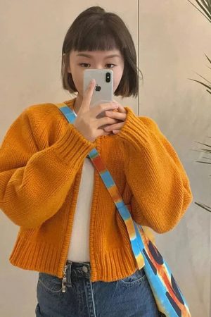 Style Core Aesthetics, New Style Trends - Indie Zip Up Knitted Cardigan