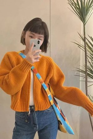 Style Core Aesthetics, New Style Trends - Indie Zip Up Knitted Cardigan