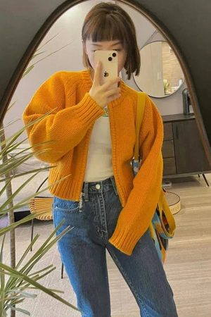 Style Core Aesthetics, New Style Trends - Indie Zip Up Knitted Cardigan