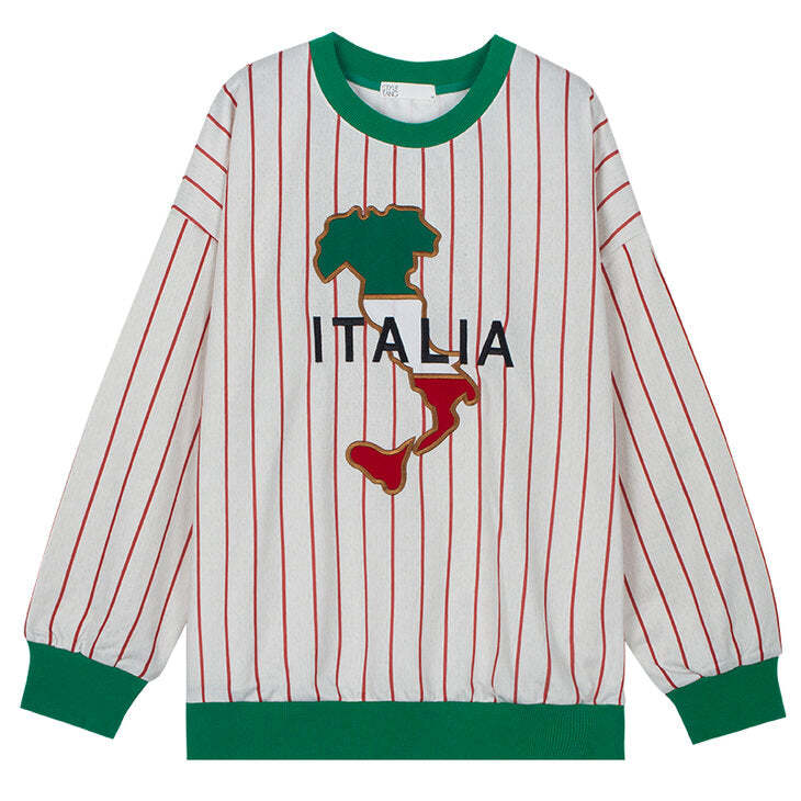 Style Core Aesthetics, New Style Trends - Italia Striped Vintage Sweatshirt Style Core Aesthetics, New Style Trends - Italia Striped Vintage Sweatshirt