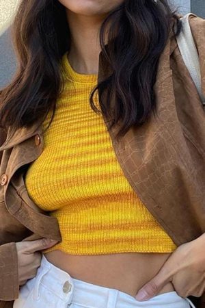 Style Core Aesthetics, New Style Trends - Jacquard Cropped Knit Tank Top