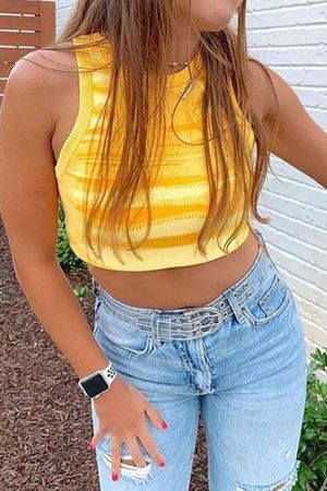 Style Core Aesthetics, New Style Trends - Jacquard Cropped Knit Tank Top