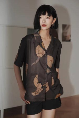 Style Core Aesthetics, New Style Trends - Japanese Art Short Sleeve Blouse
