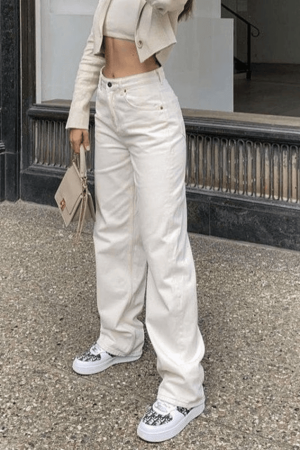 Style Core Aesthetics, New Style Trends - Jean boyfriend blanc délavé