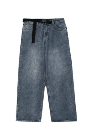 Style Core Aesthetics, New Style Trends - Jean boyfriend bleu délavé à ceinture