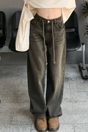 Style Core Aesthetics, New Style Trends - Jean boyfriend bouffant vintage à bretelles à nouer