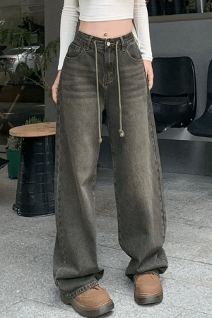 Style Core Aesthetics, New Style Trends - Jean boyfriend bouffant vintage à bretelles à nouer