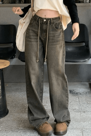 Style Core Aesthetics, New Style Trends - Jean boyfriend bouffant vintage à bretelles à nouer