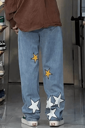 Style Core Aesthetics, New Style Trends - Jean boyfriend coupe droite à patch étoile