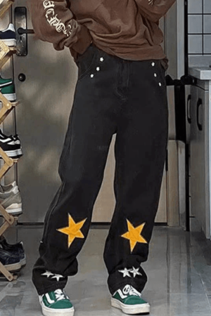 Style Core Aesthetics, New Style Trends - Jean boyfriend coupe droite à patch étoile