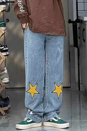 Style Core Aesthetics, New Style Trends - Jean boyfriend coupe droite à patch étoile