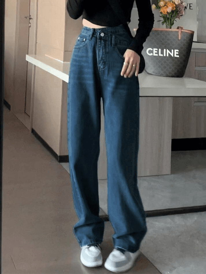Style Core Aesthetics, New Style Trends - Jean boyfriend croisé délavé vintage Style Core Aesthetics, New Style Trends - Jean boyfriend croisé délavé vintage