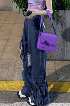 Style Core Aesthetics, New Style Trends - Jean boyfriend déchiré avec ceinture à nouer