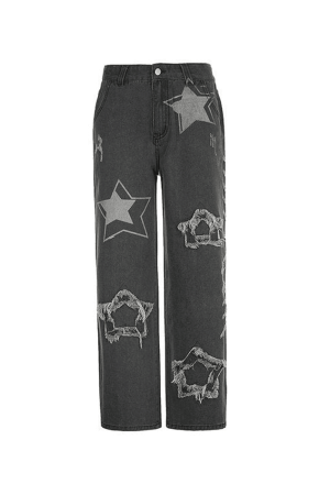 Style Core Aesthetics, New Style Trends - Jean boyfriend déchiré Vintage Star Patch