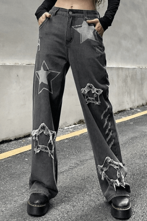 Style Core Aesthetics, New Style Trends - Jean boyfriend déchiré Vintage Star Patch