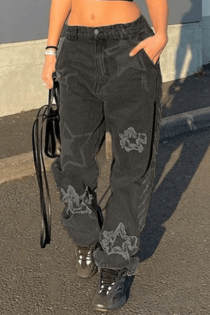 Style Core Aesthetics, New Style Trends - Jean boyfriend déchiré Vintage Star Patch