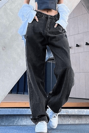 Style Core Aesthetics, New Style Trends - Jean boyfriend délavé foncé Y2K