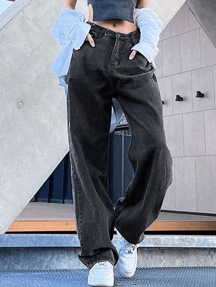 Style Core Aesthetics, New Style Trends - Jean boyfriend délavé foncé Y2K Style Core Aesthetics, New Style Trends - Jean boyfriend délavé foncé Y2K