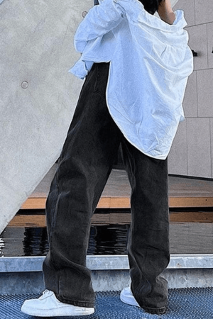 Style Core Aesthetics, New Style Trends - Jean boyfriend délavé foncé Y2K