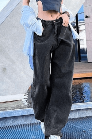 Style Core Aesthetics, New Style Trends - Jean boyfriend délavé foncé Y2K