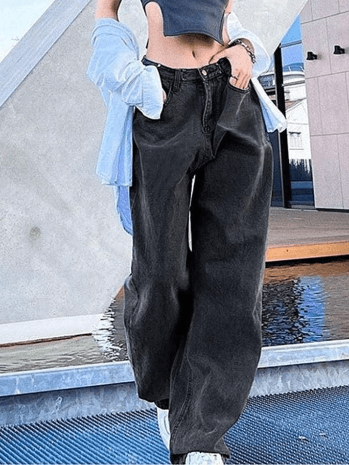 Style Core Aesthetics, New Style Trends - Jean boyfriend délavé foncé Y2K Style Core Aesthetics, New Style Trends - Jean boyfriend délavé foncé Y2K