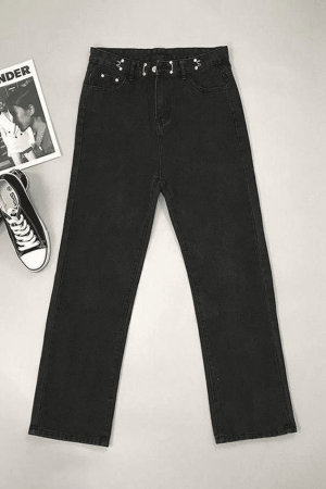 Style Core Aesthetics, New Style Trends - Jean boyfriend délavé foncé Y2K