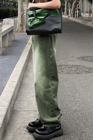 Style Core Aesthetics, New Style Trends - Jean boyfriend délavé vert vintage