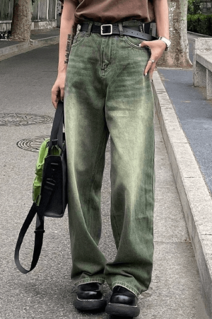 Style Core Aesthetics, New Style Trends - Jean boyfriend délavé vert vintage