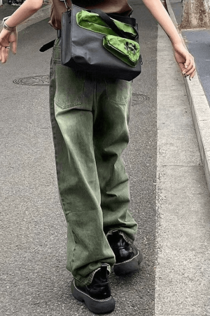 Style Core Aesthetics, New Style Trends - Jean boyfriend délavé vert vintage