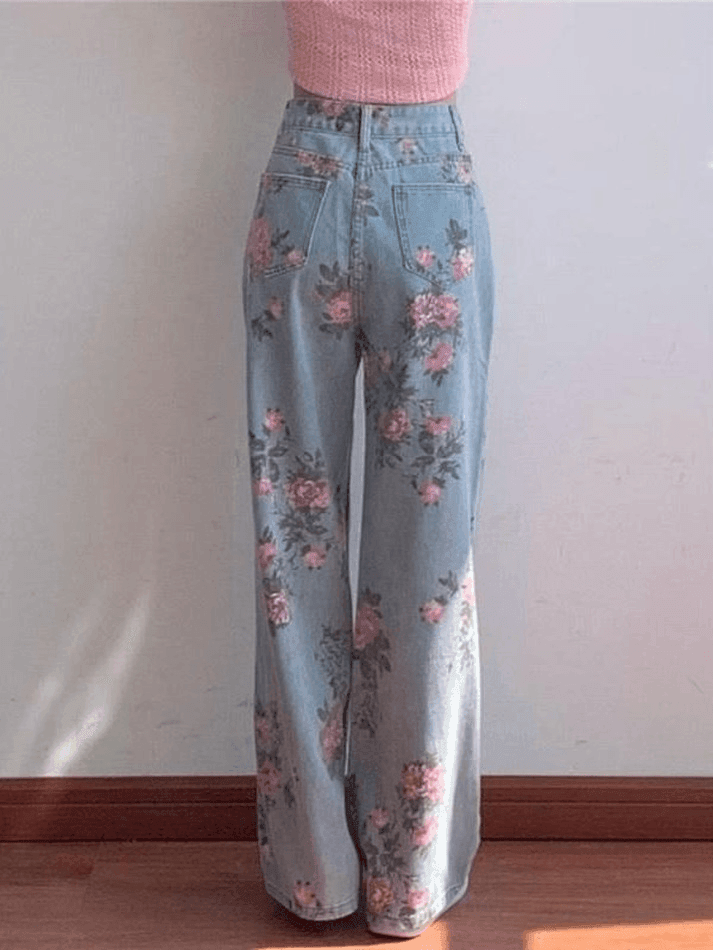 Style Core Aesthetics, New Style Trends - Jean boyfriend fleuri à taille haute Style Core Aesthetics, New Style Trends - Jean boyfriend fleuri à taille haute