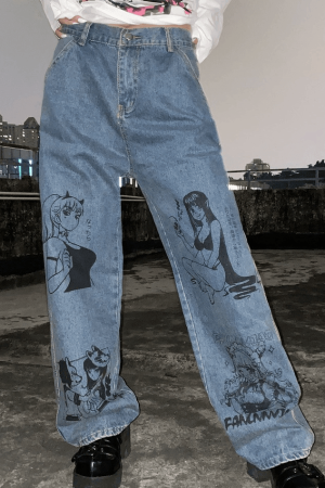 Style Core Aesthetics, New Style Trends - Jean boyfriend à imprimé graffiti