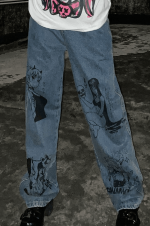 Style Core Aesthetics, New Style Trends - Jean boyfriend à imprimé graffiti