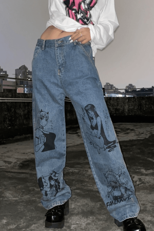 Style Core Aesthetics, New Style Trends - Jean boyfriend à imprimé graffiti