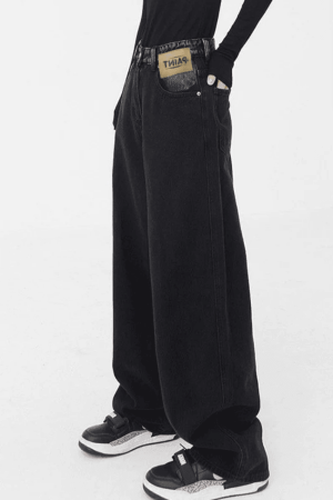 Style Core Aesthetics, New Style Trends - Jean boyfriend noir rétro délavé