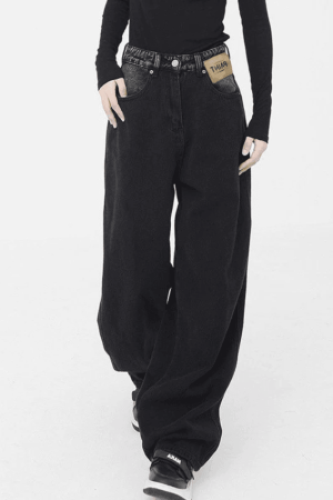 Style Core Aesthetics, New Style Trends - Jean boyfriend noir rétro délavé