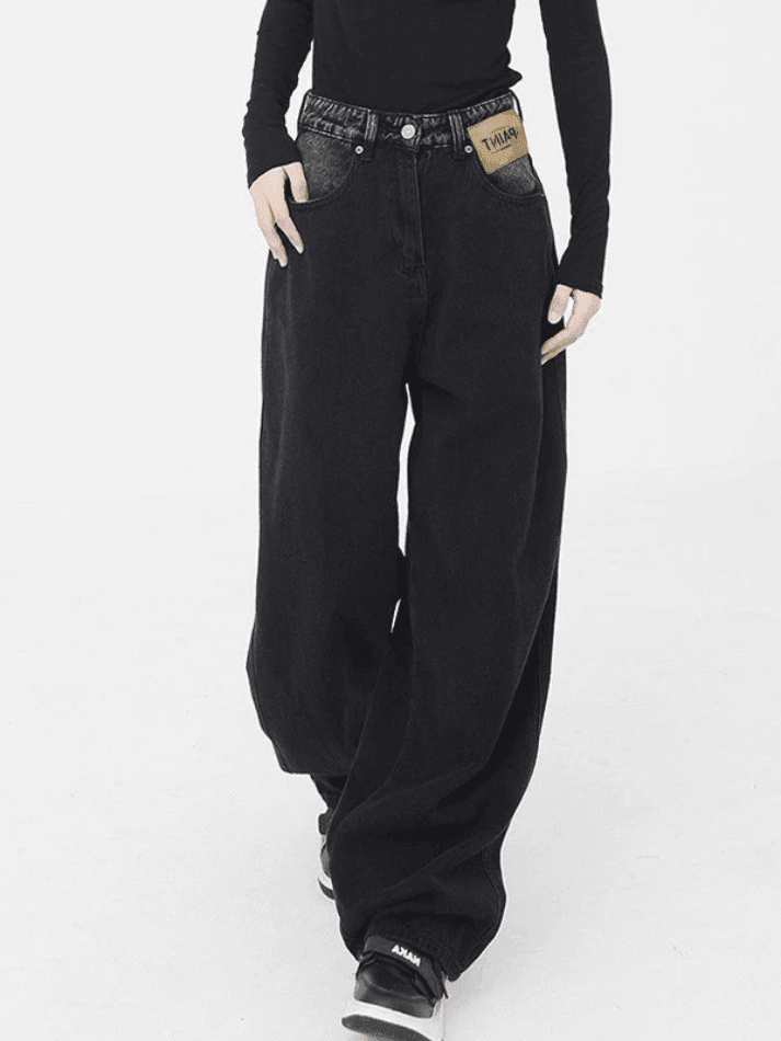 Style Core Aesthetics, New Style Trends - Jean boyfriend noir rétro délavé Style Core Aesthetics, New Style Trends - Jean boyfriend noir rétro délavé