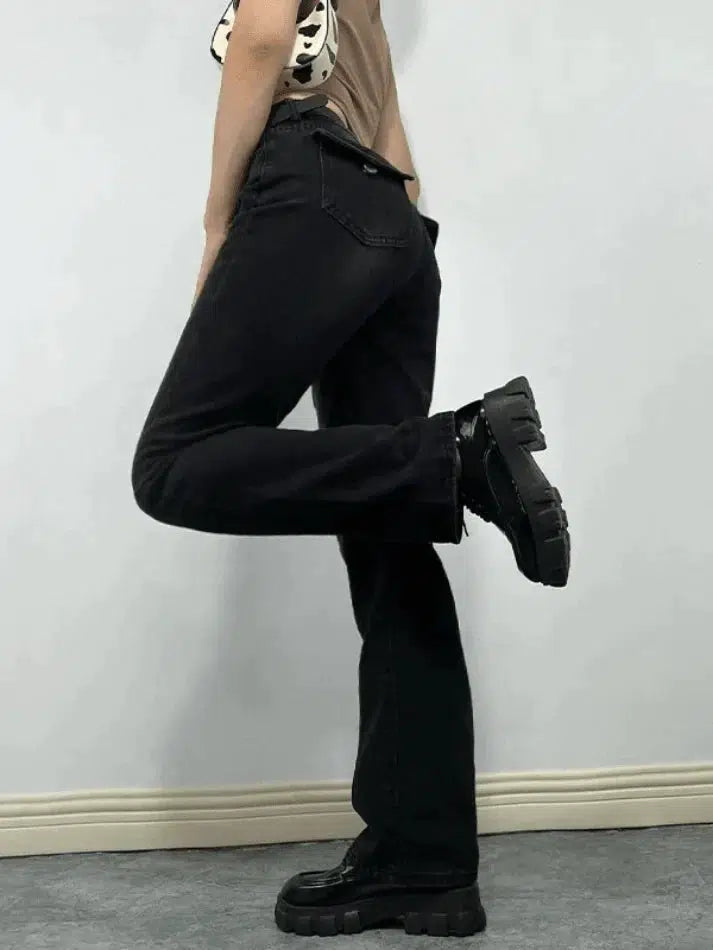 Style Core Aesthetics, New Style Trends - Jean boyfriend noir vintage délavé Style Core Aesthetics, New Style Trends - Jean boyfriend noir vintage délavé