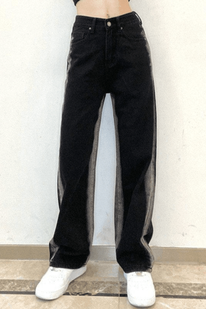 Style Core Aesthetics, New Style Trends - Jean boyfriend rayé noir délavé