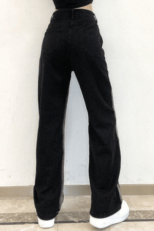 Style Core Aesthetics, New Style Trends - Jean boyfriend rayé noir délavé