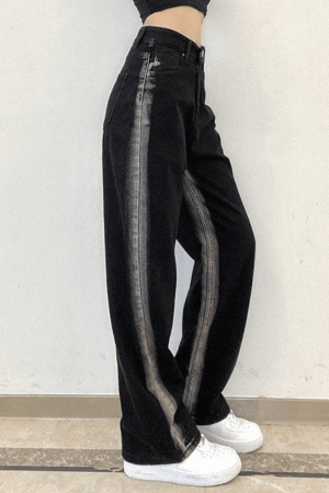 Style Core Aesthetics, New Style Trends - Jean boyfriend rayé noir délavé