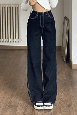 Style Core Aesthetics, New Style Trends - Jean boyfriend taille haute cousu