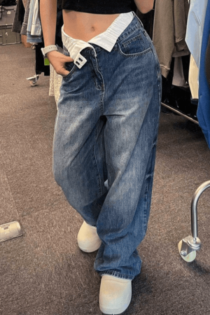 Style Core Aesthetics, New Style Trends - Jean boyfriend taille haute patchwork