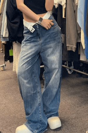 Style Core Aesthetics, New Style Trends - Jean boyfriend taille haute patchwork