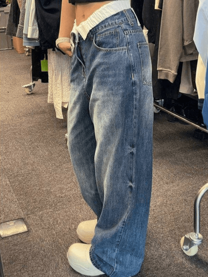 Style Core Aesthetics, New Style Trends - Jean boyfriend taille haute patchwork Style Core Aesthetics, New Style Trends - Jean boyfriend taille haute patchwork