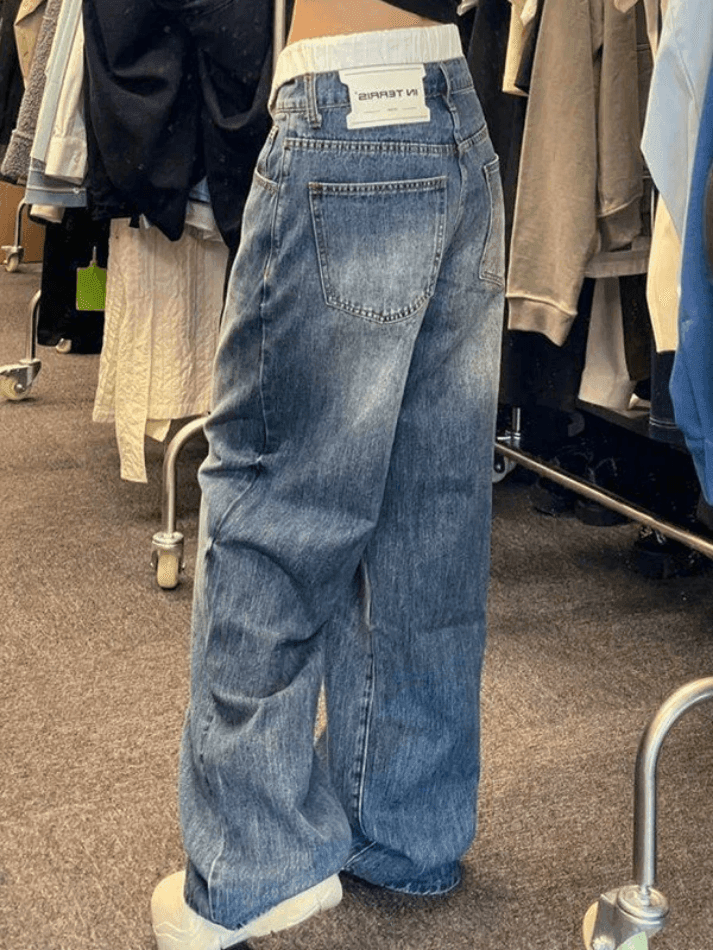 Style Core Aesthetics, New Style Trends - Jean boyfriend taille haute patchwork Style Core Aesthetics, New Style Trends - Jean boyfriend taille haute patchwork