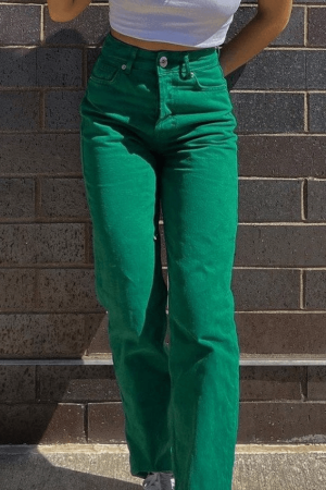 Style Core Aesthetics, New Style Trends - Jean boyfriend vintage délavé vert