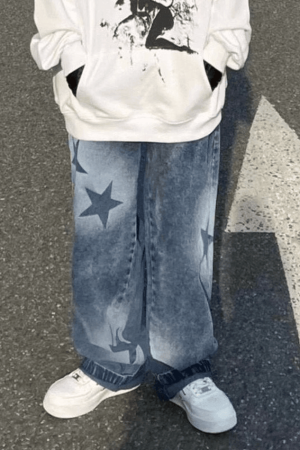 Style Core Aesthetics, New Style Trends - Jean boyfriend vintage à imprimé étoiles